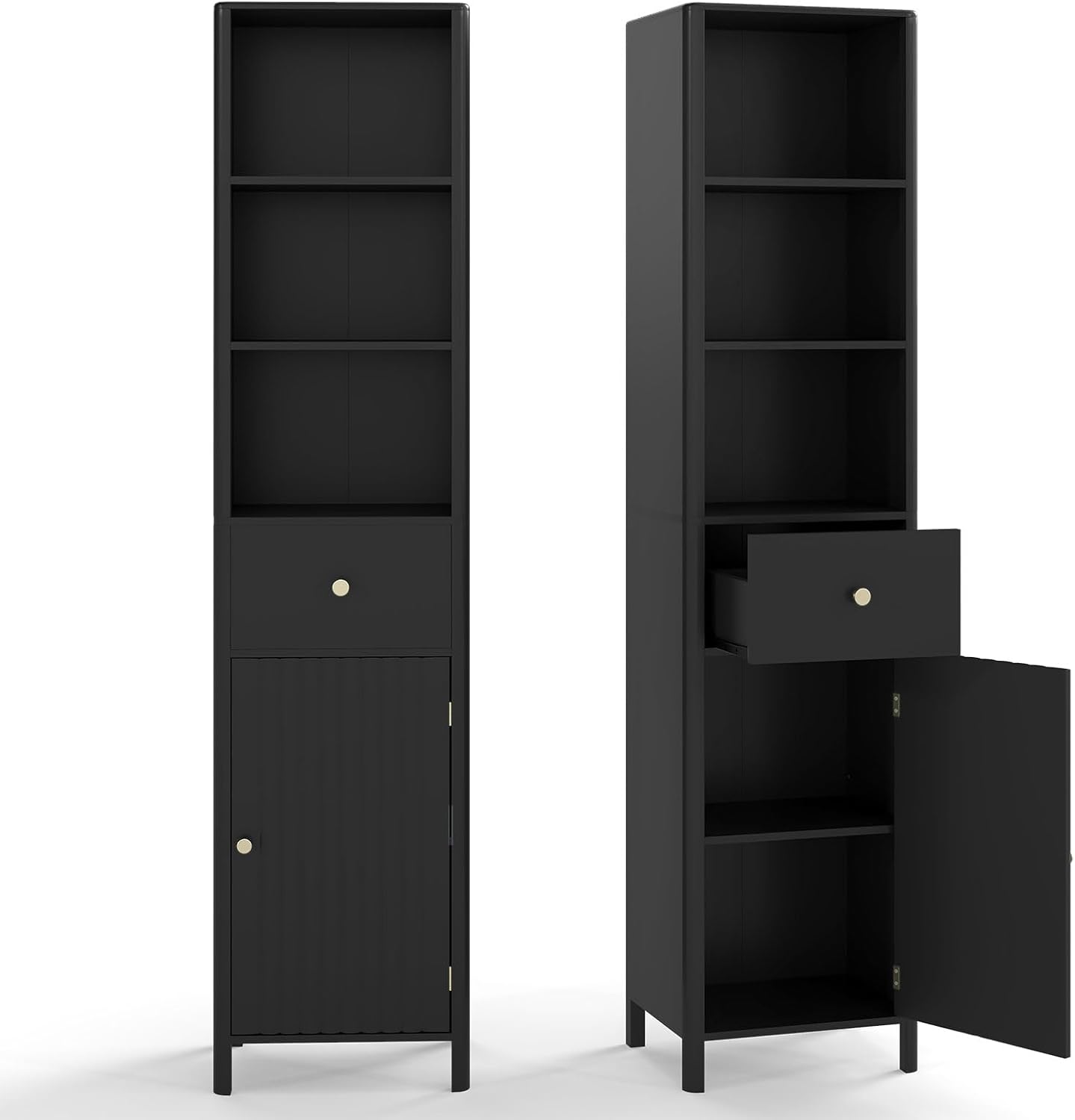 Slim Bathroom Tall Cabinet Drawer Shelf Unit Black