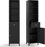 Slim Bathroom Tall Cabinet Drawer Shelf Unit Black