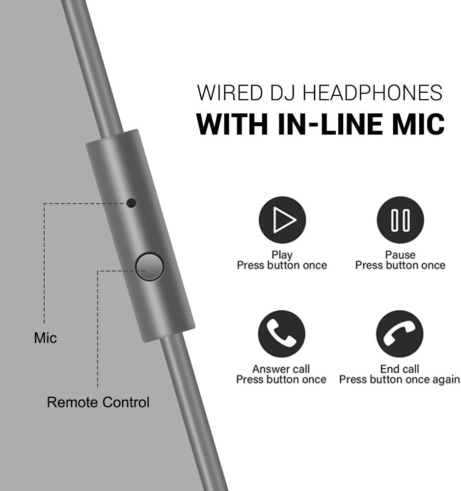 Wired Over Ear Studio Headphones 50mm Driver Foldable DJ Monitor Grey