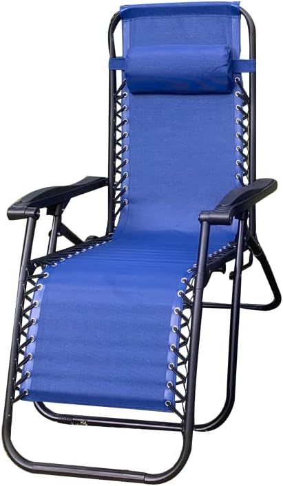 Set of 2 Zero Gravity Reclining Chairs Blue Cushions