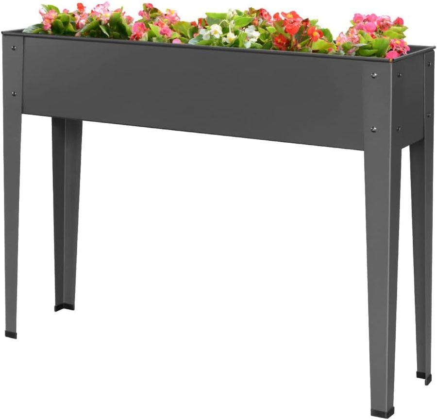 Metal Raised Planter Steel Garden Bed 75cm Tall Charcoal Grey