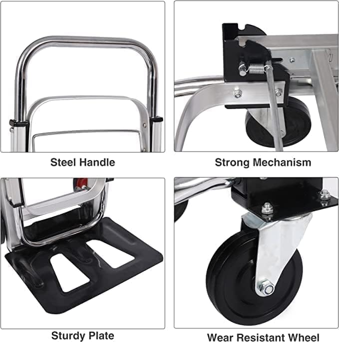 2 In 1 Folding Hand Truck Dolly 150KG 4 Wheel Cart