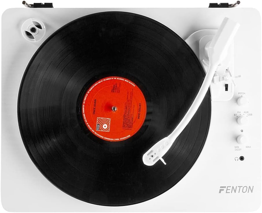 Modern Record Player with Speakers Bluetooth USB White with Case