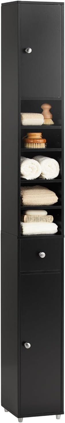 Tall Slim Bathroom Storage Cabinet 20cm Black Drawer 180cm