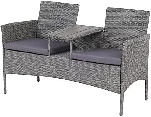 Rattan 2 Seater Companion Bench with Table Patio Garden Seat