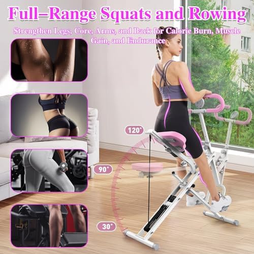 2 in 1 Squat Machine Row Trainer Foldable Home Gym Glutes Legs Core