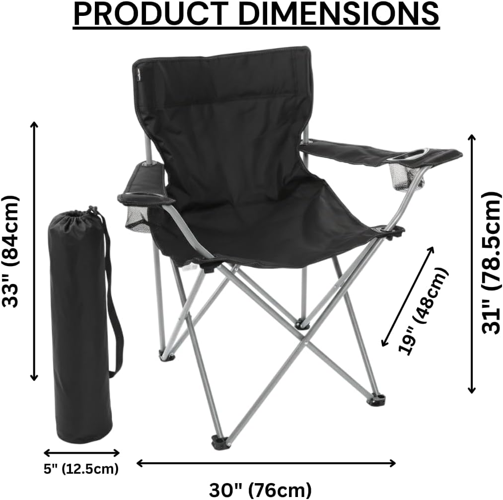 6 Pack Black Folding Camping Chairs Cup Holder Carry Bag Outdoor