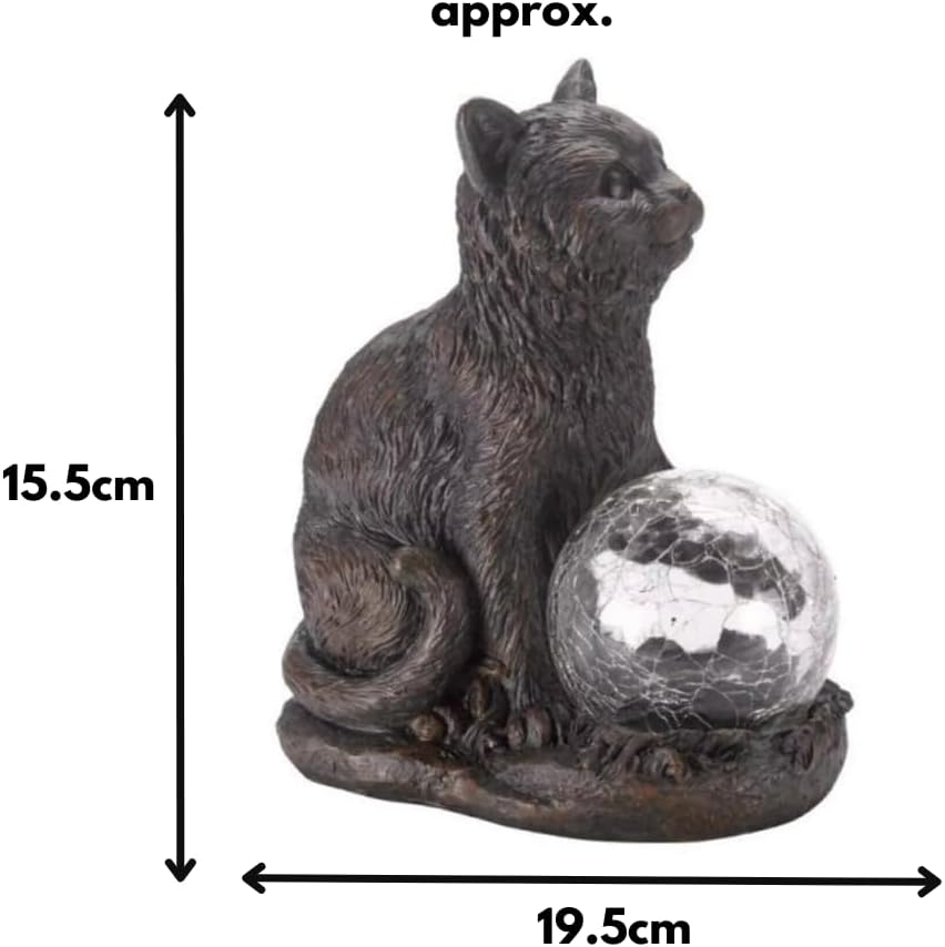 Solar Cat Garden Statue LED Crystal Ball Light Outdoor Decor 19cm