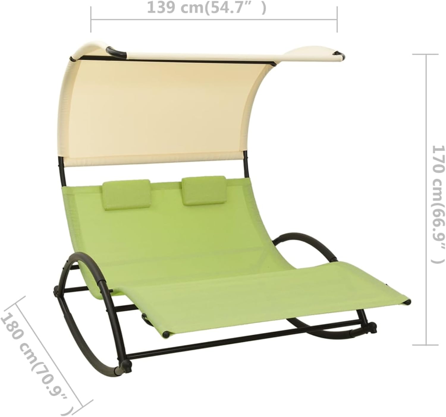 Double Sun Lounger with Canopy Green Cream