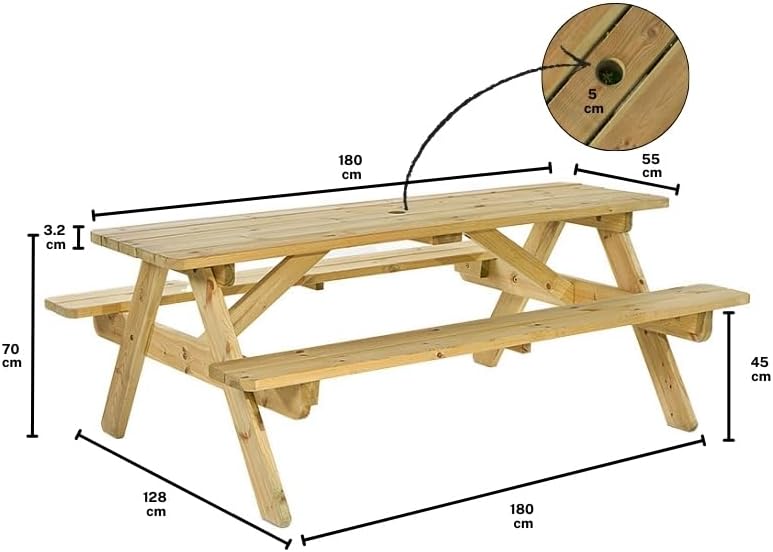 8 Seater Wooden Picnic Table A Frame Garden Bench 180cm