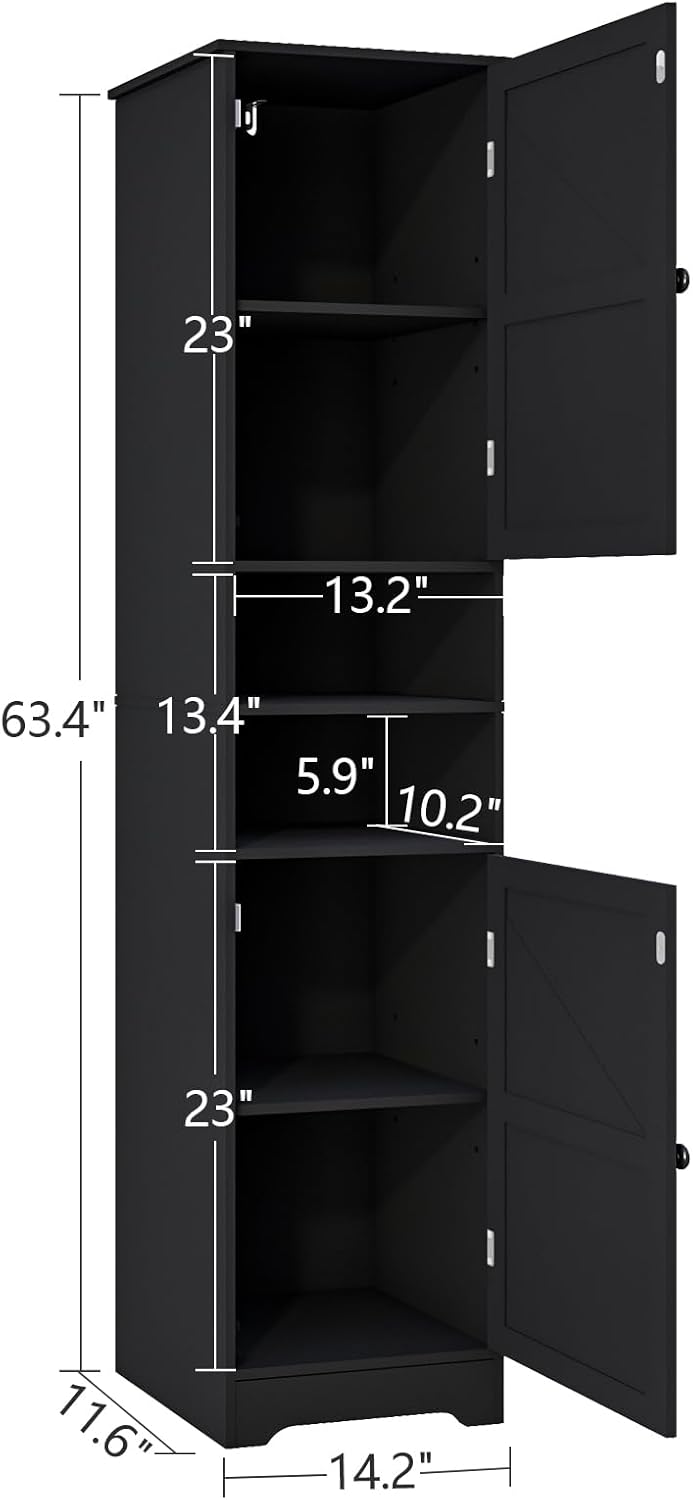 Tall Bathroom Storage Cabinet Slim Adjustable Shelf Black