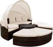 Garden Sun Island Lounger Set with Canopy Brown Cream
