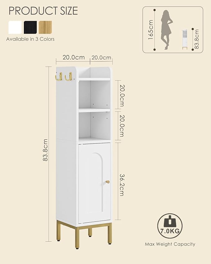 Slim Tall Bathroom Storage Cabinet Waterproof White Unit