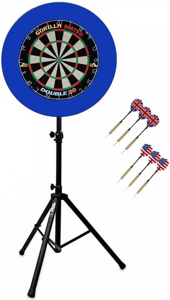 Dartboard Stand Set Sisal Board Surround Adjustable Tripod 6 Darts