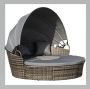 Luxury Round Rattan Daybed with Canopy Grey
