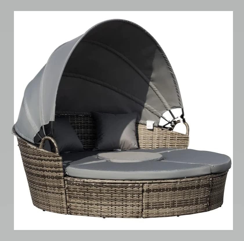 Luxury Round Rattan Daybed with Canopy Grey