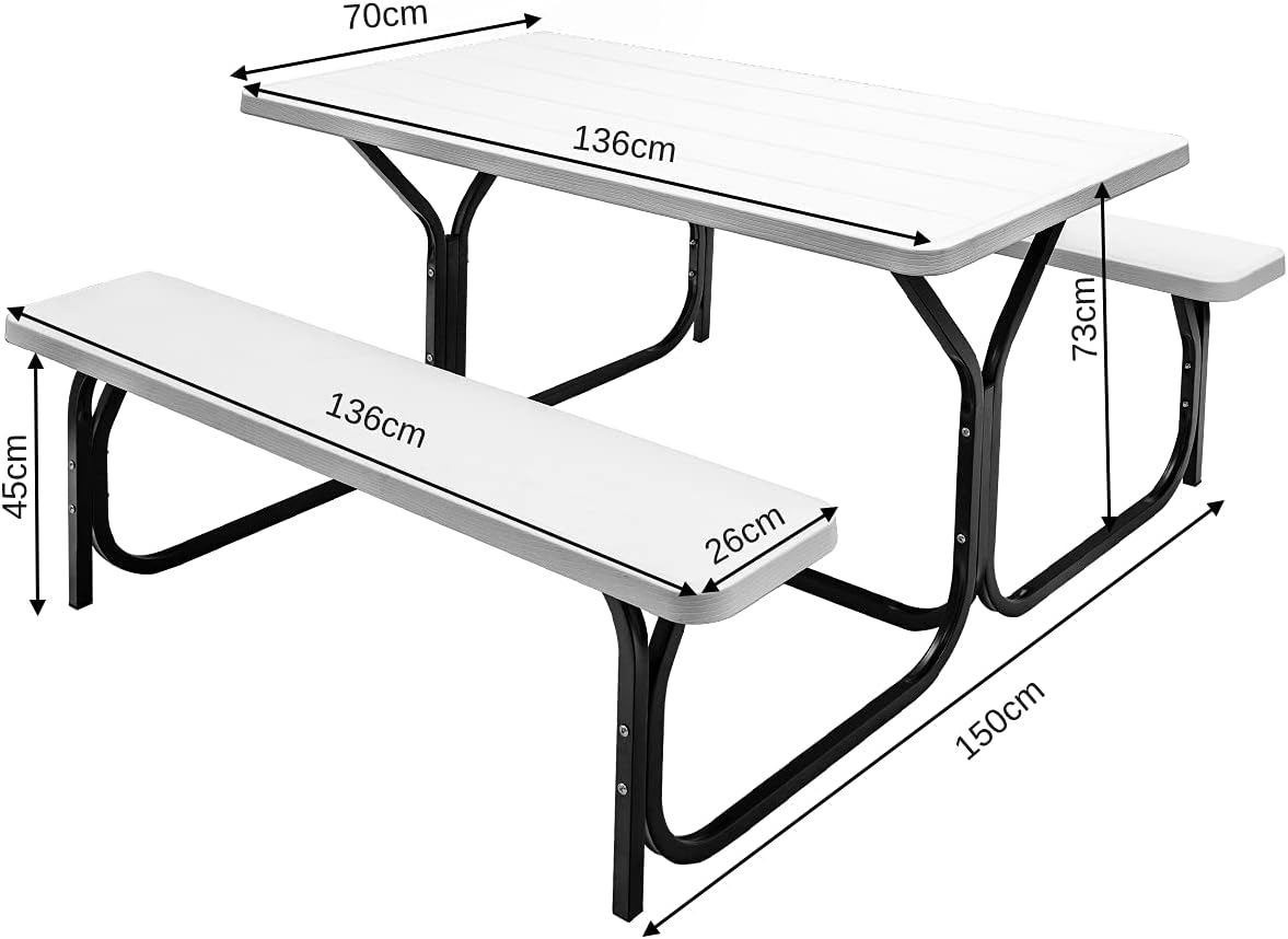 Outdoor Picnic Table Bench Set HDPE Garden Dining White