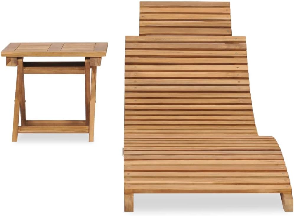 Folding Teak Sun Lounger with Side Table Garden Set