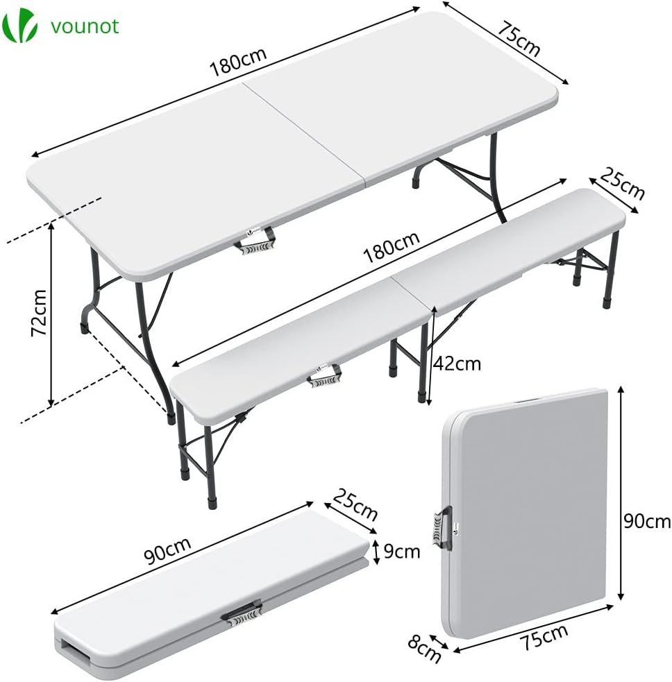 Folding Picnic Table & Bench Set Portable Garden Party BBQ Table