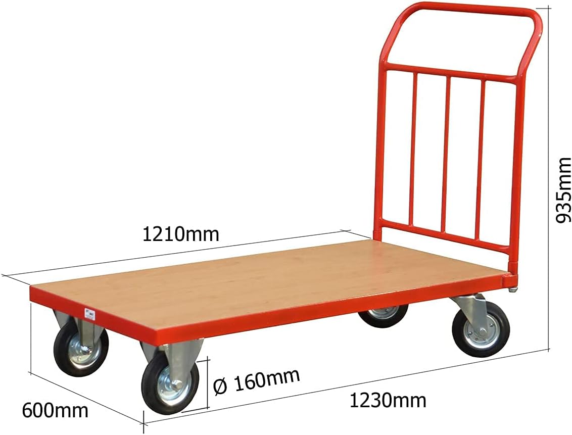 Heavy Duty Steel Flatbed Trolley 300KG Long Deck Cart