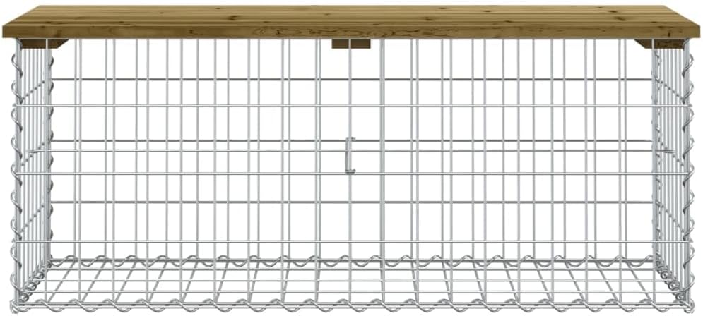 Gabion Garden Bench Pine Wood Outdoor Patio Seat 103cm