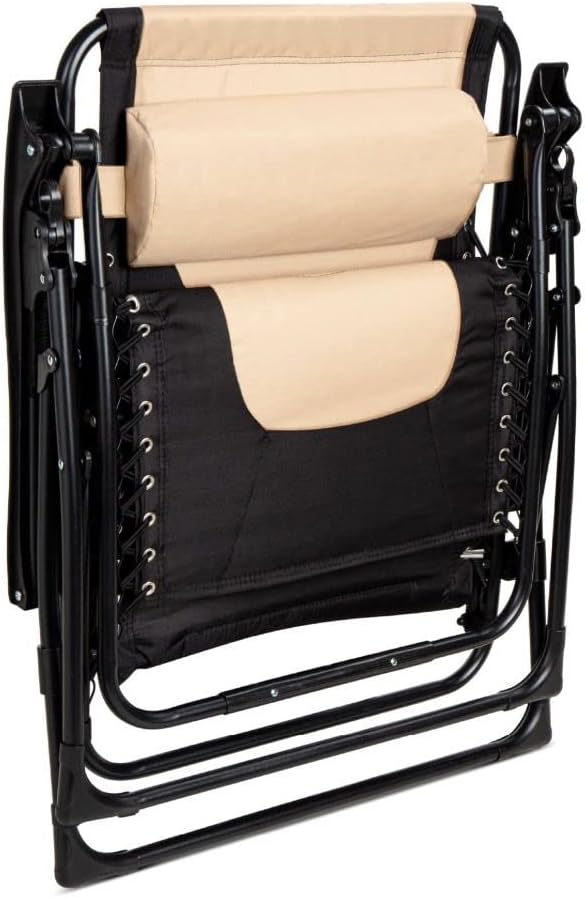 Extra Wide Zero Gravity Recliner Chair Folding Sun Lounger Cream