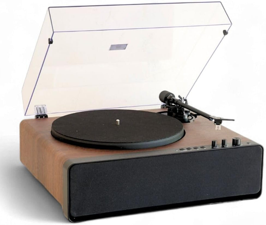 Walnut Record Player With 30W Speakers Bluetooth