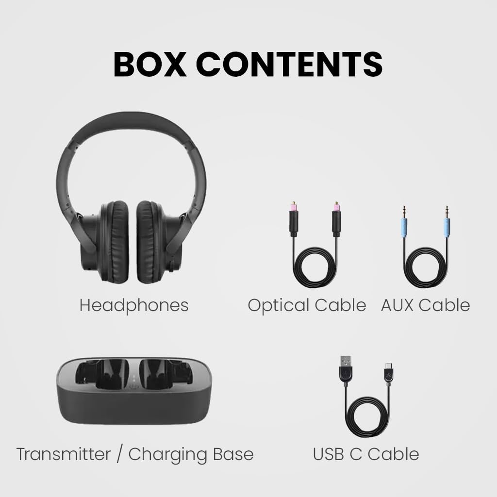 Wireless TV Headphones with Charging Dock 35H Playtime Clear Voice