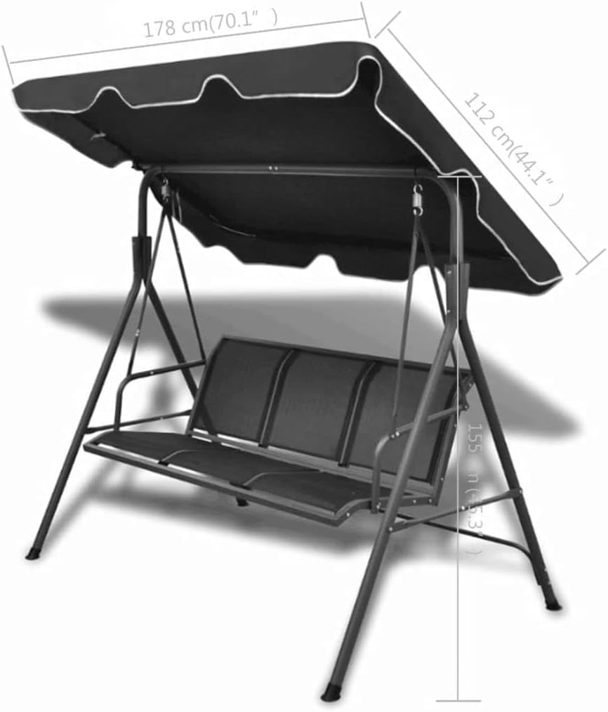 3 Seater Garden Swing Bench Black Adjustable Canopy