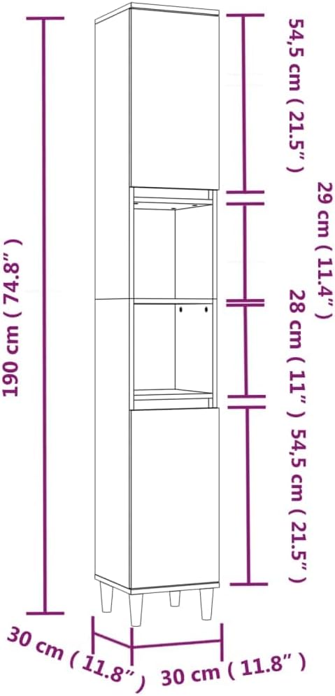 Scandinavian Bathroom Storage Cabinet 2 Door 6 Shelf Grey