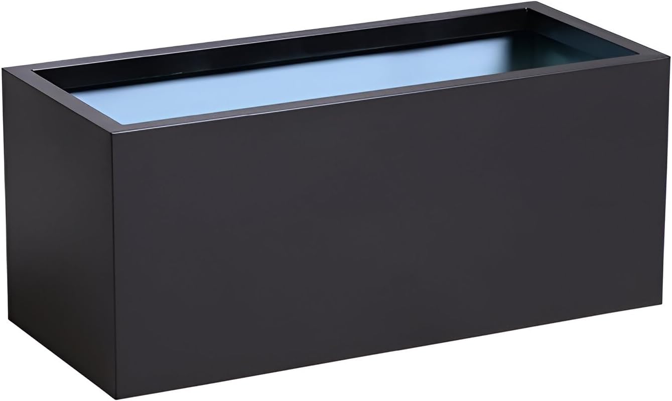 64cm Metal Garden Planter Gunmetal Black Zinc Rectangular Pot