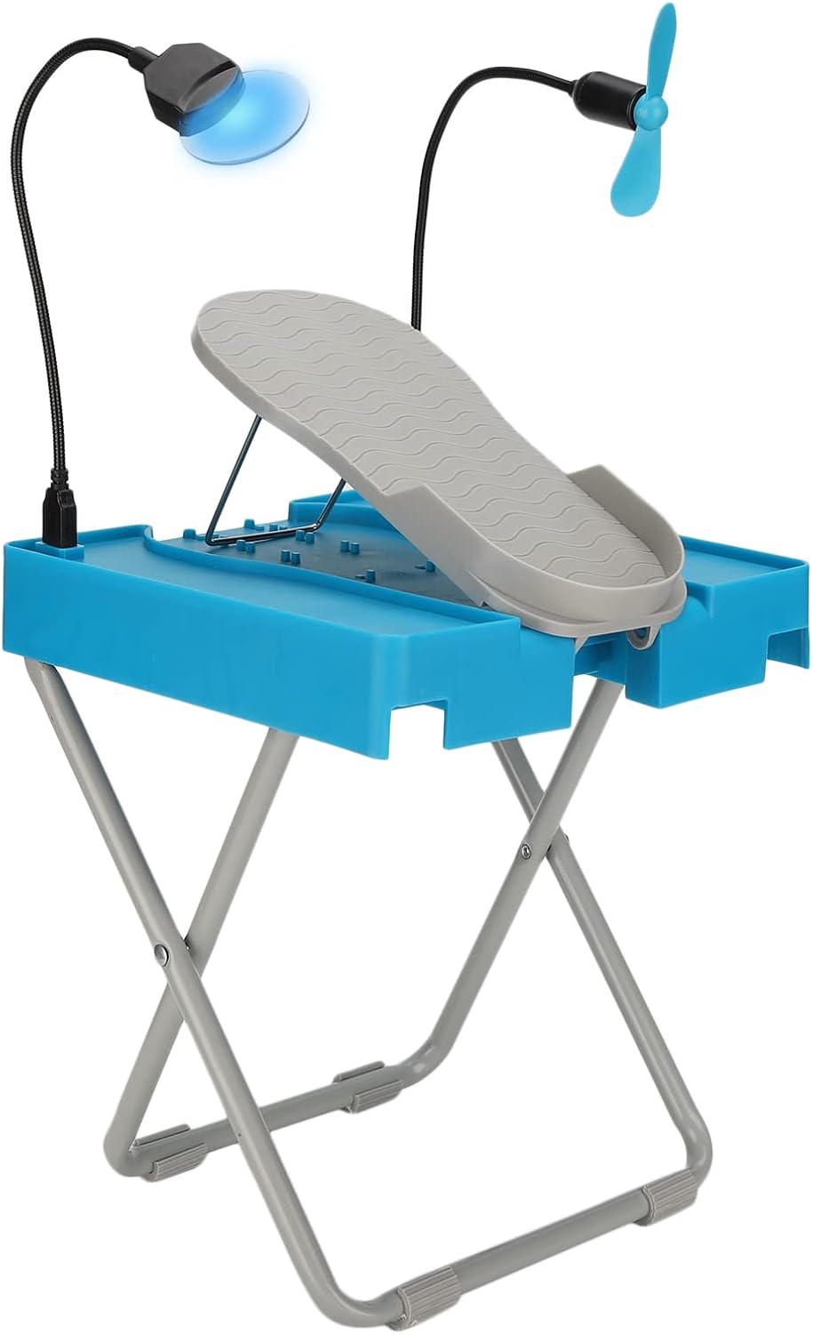 Adjustable Pedicure Foot Rest LED Fan Magnifier Folding Nail Stool