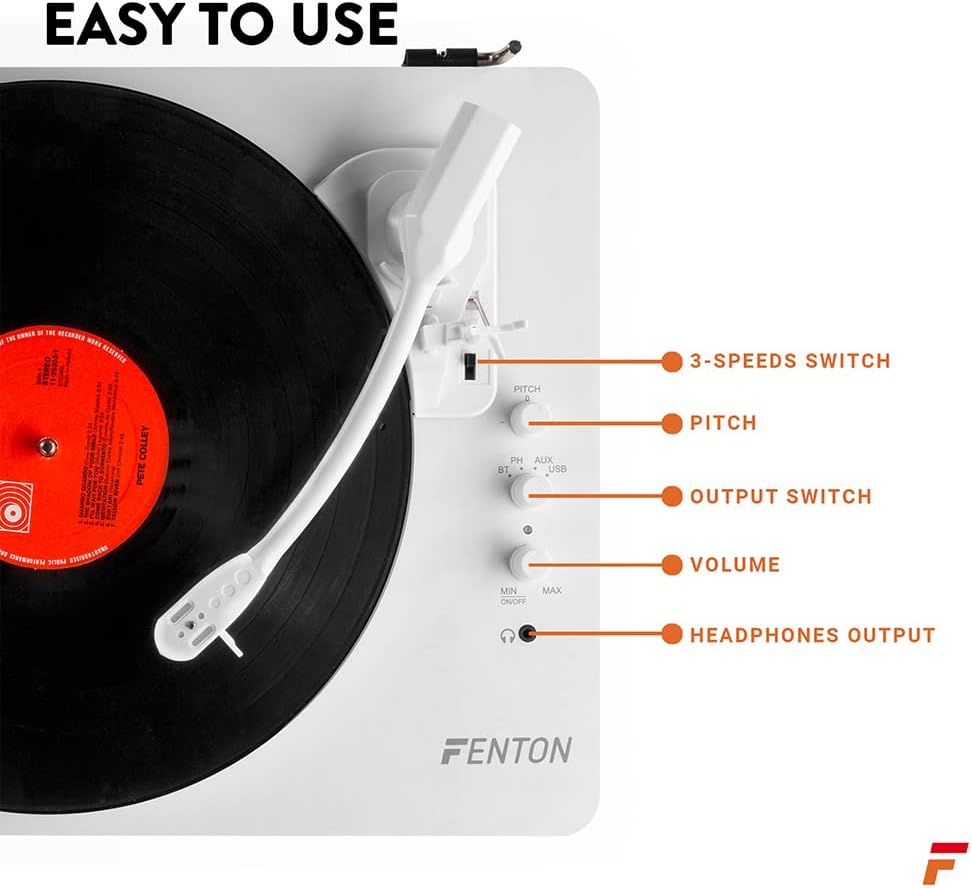 Modern Record Player with Speakers Bluetooth USB White with Case