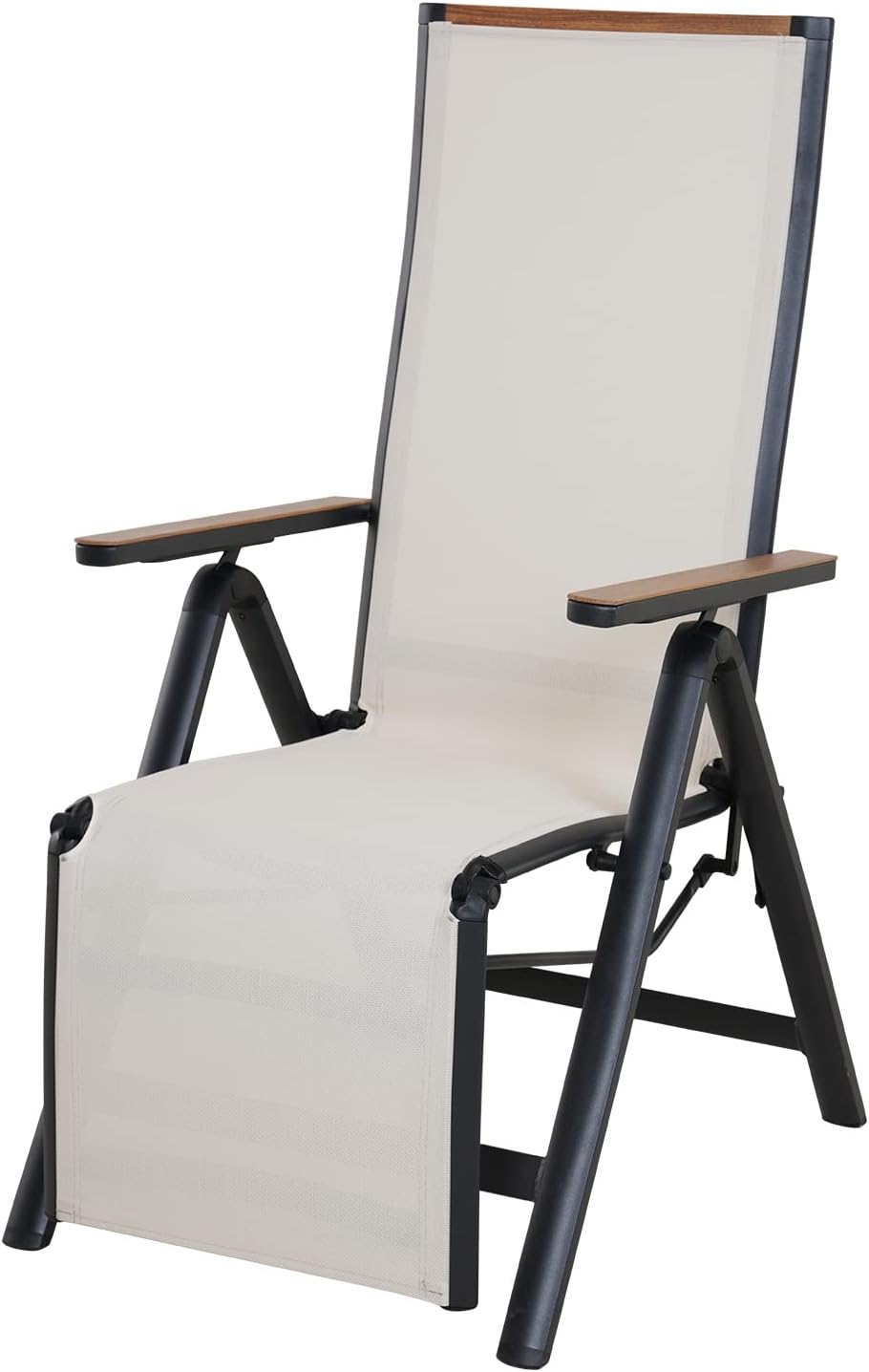 Foldable Sun Lounger Beige Reclining Garden Chair Aluminium