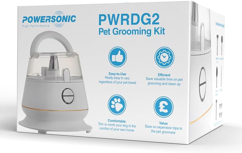 Pet Grooming Vacuum Clipper Kit 5 Brush Heads 1.2L White