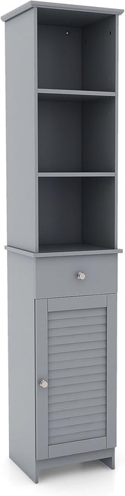 Slim Bathroom Tall Cabinet Drawer Door Shelf Unit Grey