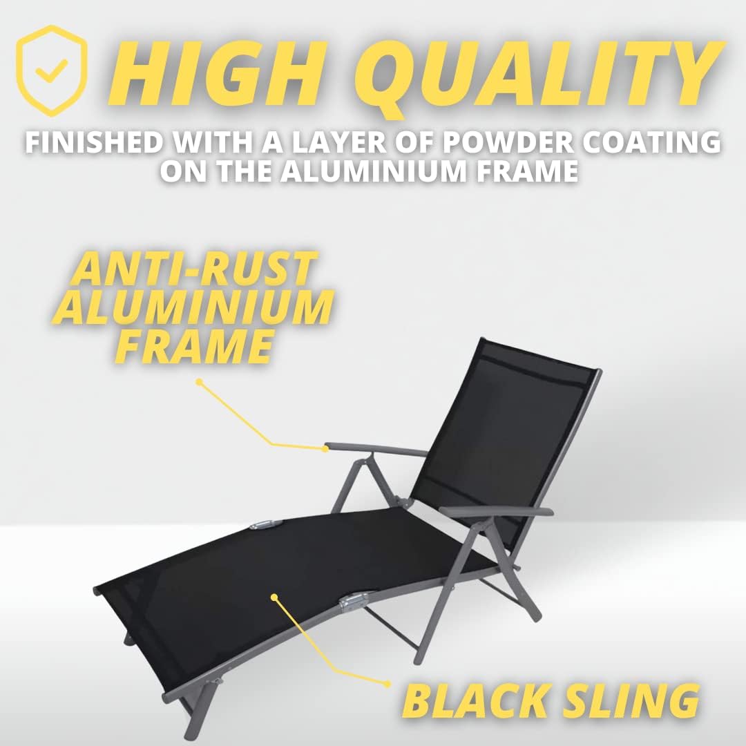 Twin Pack Zero Gravity Sun Lounger Reclining Chairs Black