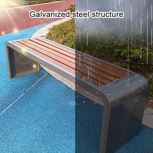 Backless Garden Bench Wood & Steel Outdoor Patio Seat 2-3 Seater