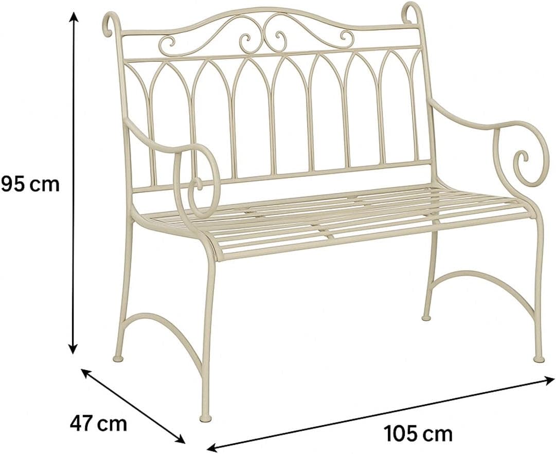Vintage Metal Garden Bench Antique Cream Patio Seat