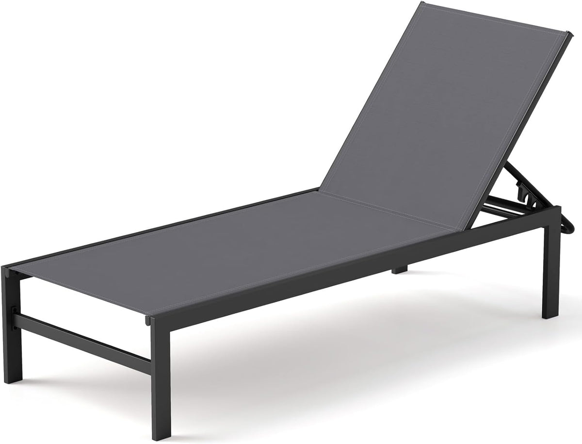 Garden Sun Lounger Adjustable Patio Chaise Recliner Grey Aluminum