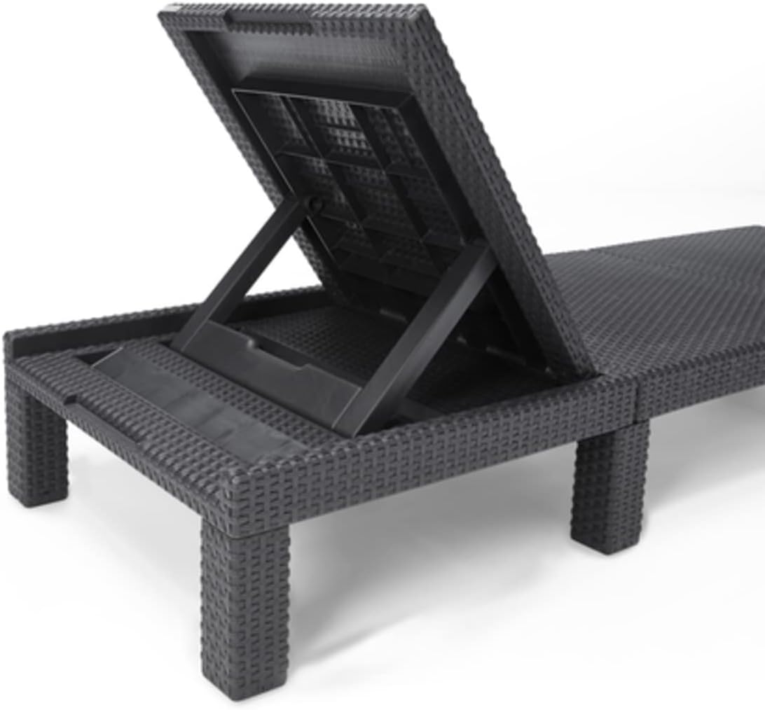 Rattan Effect Sun Lounger with Cushion Adjustable Grey