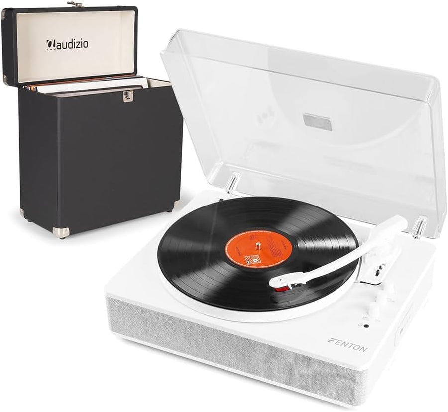 Modern Record Player with Speakers Bluetooth USB White with Case