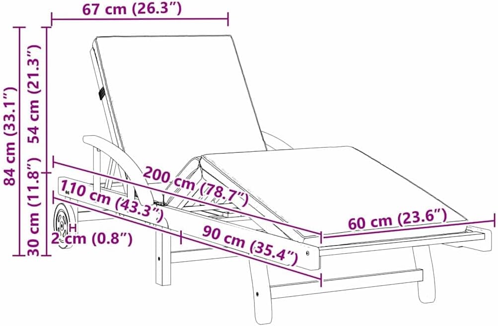 2 Pack Acacia Wood Sun Loungers Cushioned Red