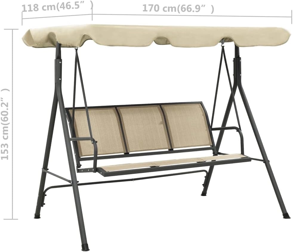 3 Seater Garden Swing Chair Sand Canopy Steel Frame