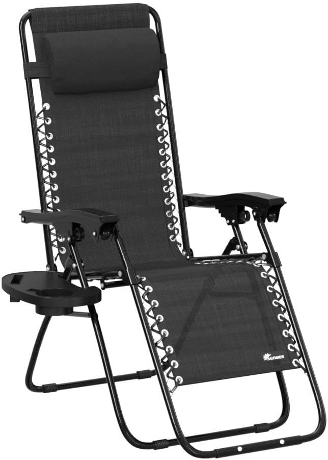 Zero Gravity Sun Loungers Set of 2 Black Reclining Chairs