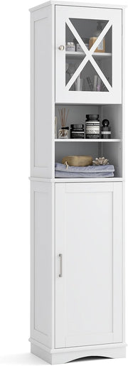 White Tallboy Bathroom Cupboard Open Shelf Storage Cabinet