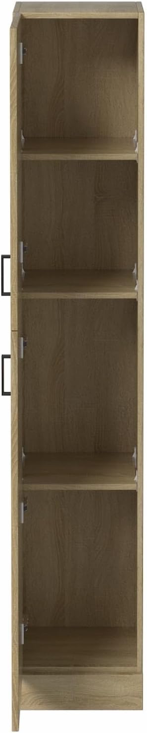 Tall Bathroom Cabinet Oak Effect Soft Close Door Unit