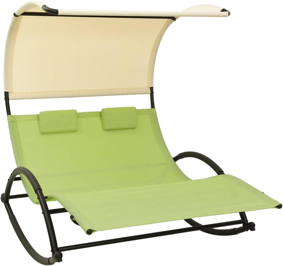 Double Sun Lounger with Canopy Green Cream