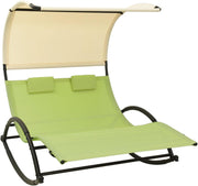 Double Sun Lounger with Canopy Green Cream