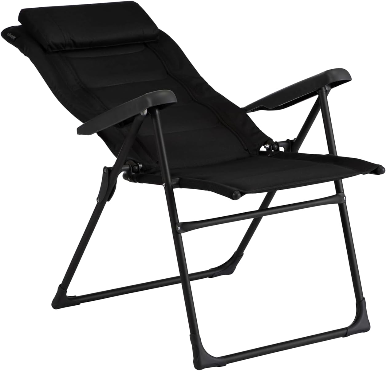 Black Reclining Camping Chair 7 Position Padded Lounger Seat